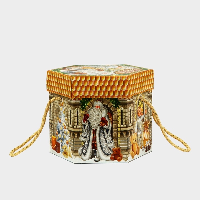 Новый год. Подарочная коробка новогодняя Шестигранник малый Новый год. Подарочная коробка новогодняя Шестигранник малый "Новогодний шарм" с веревочными ручками, 210x210x185 мм.