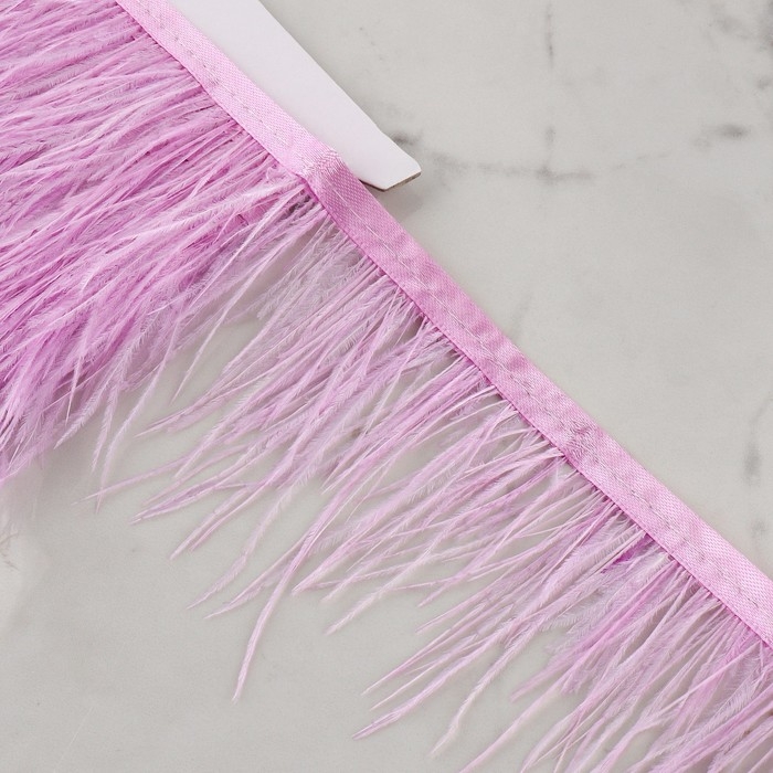 Тесьма с перьями страуса, 8-10 см, 5 ± 0,5 м, цвет сиреневый Тесьма с перьями страуса, 8-10 см, 5 ± 0,5 м, цвет сиреневый