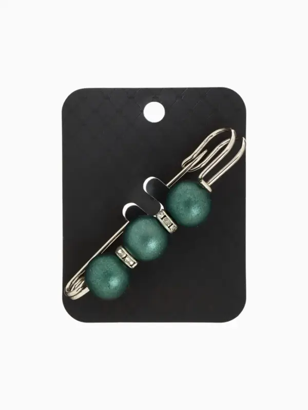 Булавка &laquo;Трио&raquo;, 7 см, шар №14, матовый тёмно-зелёная в серебре