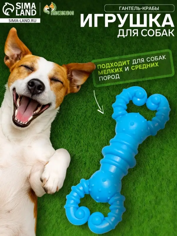 Игрушка для собак резиновая &laquo;Гантель-крабы&raquo;, TPR, 11.5&times;2 см, голубая