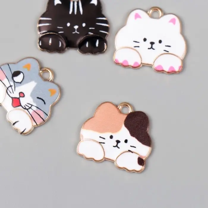 Декор для творчества металл "Котик" эмаль МИКС 1,7х1,8 см