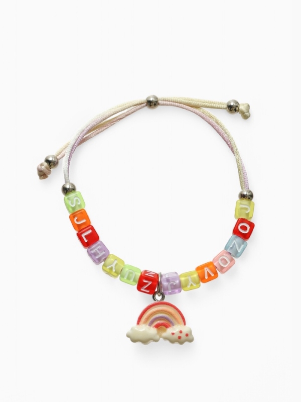 Браслет детский "Выбражулька" на затяжке, радуга с бусинами, цветной