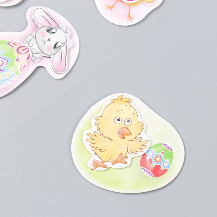 Наклейка картон 2 слоя Наклейка картон 2 слоя "Пасхальные зайчики и цыплята" 17х12 см