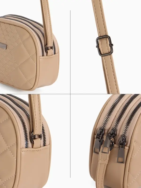 Сумка женская кросс-боди на молнии, 19&times;7&times;15 см, в клетку, бежевая