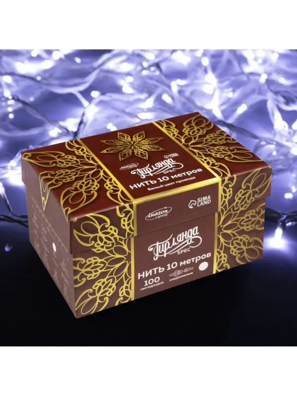 Гирлянда &laquo;Нить&raquo; 10 м, IP44, УМС, белая нить, 100 LED, свечение белое, 220 В