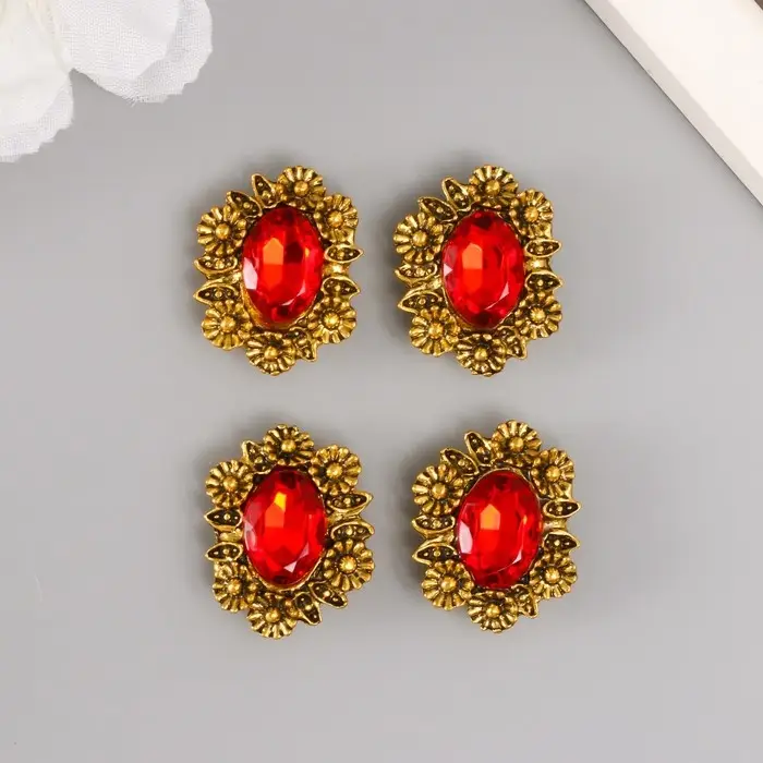 Декор для творчества металл пряжка "Кристалл в цветах" 2,5х2,3х1 см