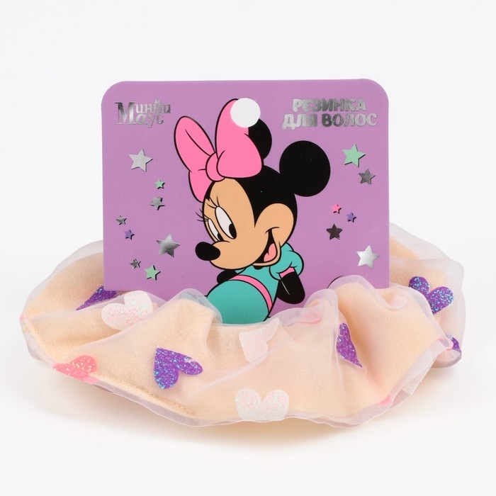 Резинка для волос Резинка для волос "Сердечки", розовая с блестками, 11 см, Минни Маус