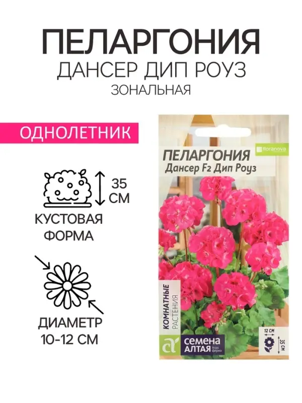 Семена цветов Пеларгония "Дансер Дип Роуз", зональная, Сем. Алт, ц/п, 3 шт