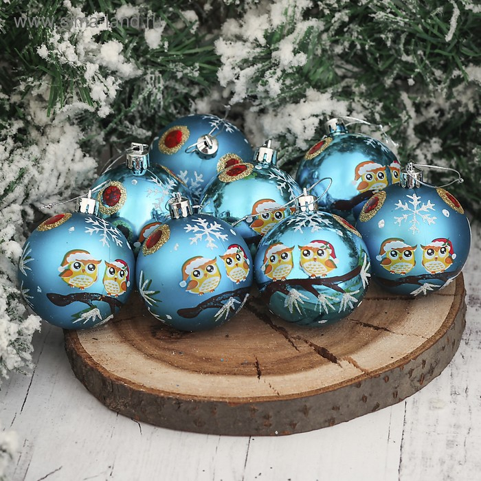 Набор шаров пластик d-6 см, 8 шт Набор шаров пластик d-6 см, 8 шт "Совята" голубой