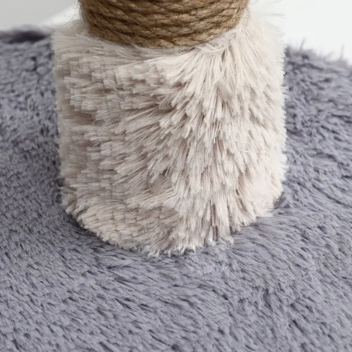 Домик для кошек с когтеточкой, 54&times;34&times;80 см, с овальной полкой, пушистый мех, джут, серый