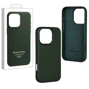 Чехол для iPhone 16 Pro Max Leather Case 100% ORG (MagSafe) c LOGO Green