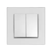 Выключатель проходной TOT Glossy Glass, 10 А, 2 клавиши, скрытый монтаж, стеклянная рамка, серебристый