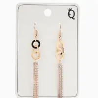 Серьги висячие со стразами &laquo;Вечерние&raquo;, нить и кольцо, белые в золоте,10 см