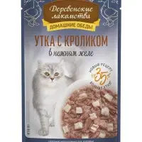 Влажный корм для кошек &laquo;Деревенские лакомства&raquo;, утка с кроликом в нежном желе, пауч, 70 г