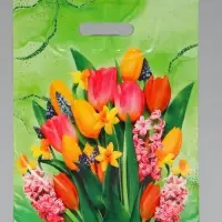 Пакет "Нежный букет" полиэтиленовый с вырубной ручкой, 30х40 см, 30 мкм