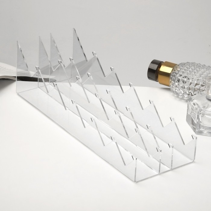 Горка для теней 12 отделений, 7×24×8 см, оргстекло 2 мм, прозрачная, В ЗАЩИТНОЙ ПЛЁНКЕ Горка для теней 12 отделений, 7×24×8 см, оргстекло 2 мм, прозрачная, В ЗАЩИТНОЙ ПЛЁНКЕ