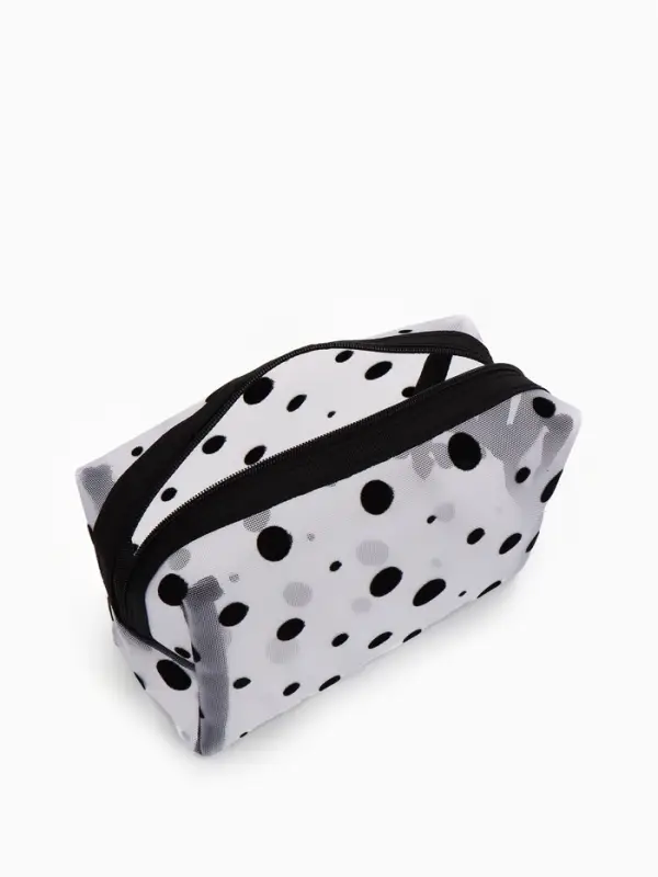 Косметичка женская DOT, с рисунком, сетка, на молнии, белая