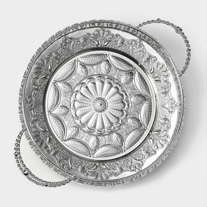 Поднос сервировочный «Солон», 34×24,5×9 см, с ручками, цвет серебряный Поднос сервировочный «Солон», 34×24,5×9 см, с ручками, цвет серебряный