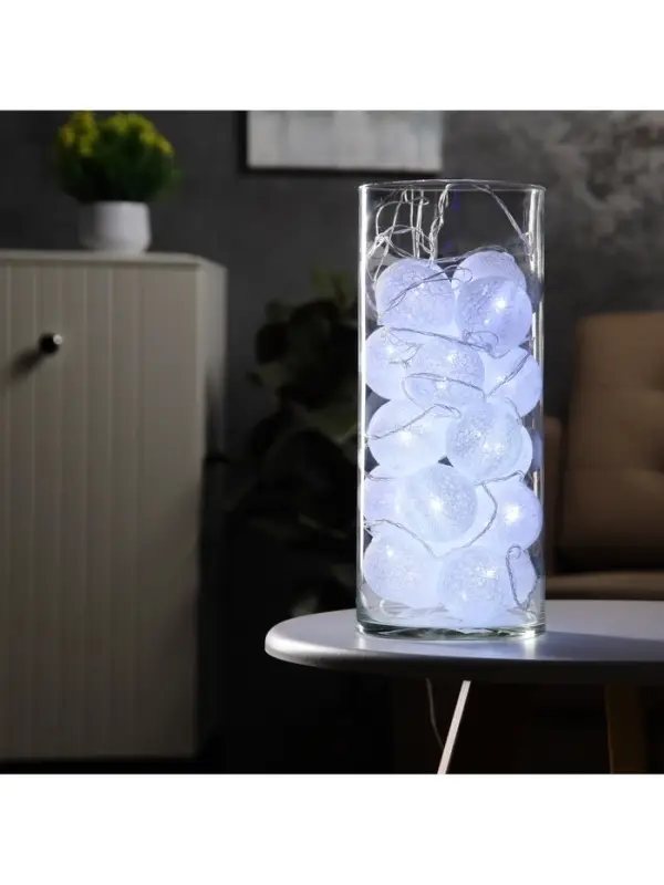 Гирлянда &laquo;Нить&raquo; 5 м с насадками &laquo;Клубки белоснежные&raquo;, IP20, прозрачная нить, 20 LED, свечение белое, 220 В