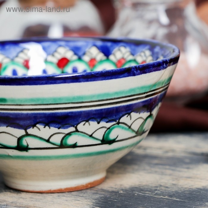 Пиала чайная Риштанская керамика  Пиала чайная Риштанская керамика "Узоры" большая, 11 см, микс