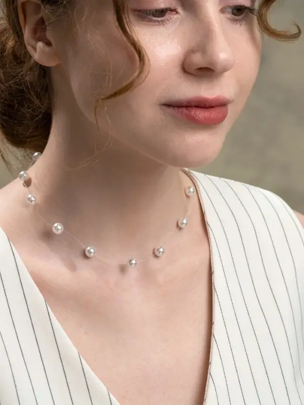 Бусы на леске &laquo;Жемчуг&raquo;, шар №8, белые в серебре, 30 см