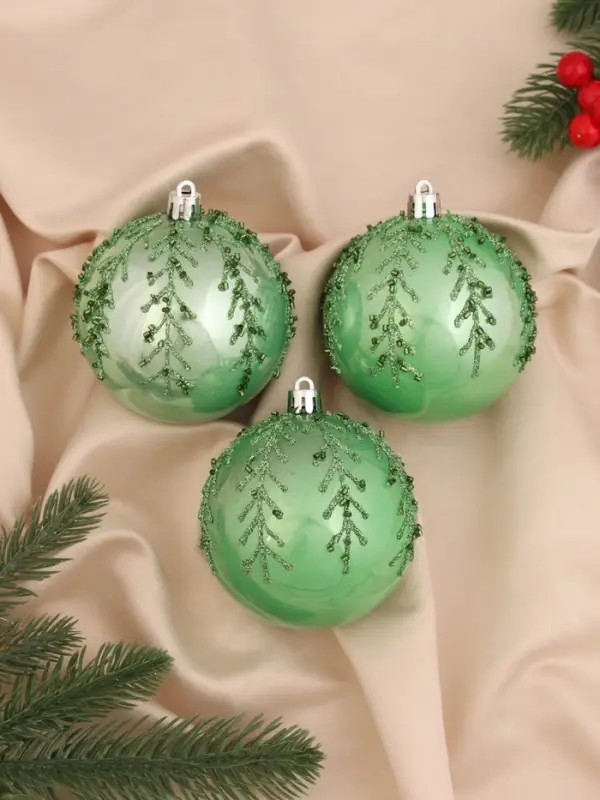 Ёлочные игрушки &laquo;Хайдвин&raquo;, шары новогодние, d=8 см, набор 3 шт., холодок, зелёный