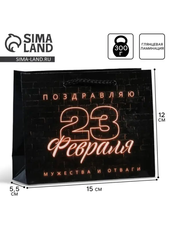 Пакет подарочный ламинированный, упаковка, &laquo;С 23 февраля&raquo;, S 12&times;15&times;5.5 см