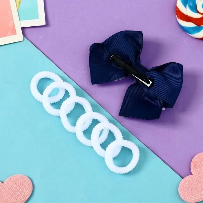 Набор для волос "Сьюзи" (зажим 8 см, 6 резинок 2,5 см) полоски блеск, сине-белый