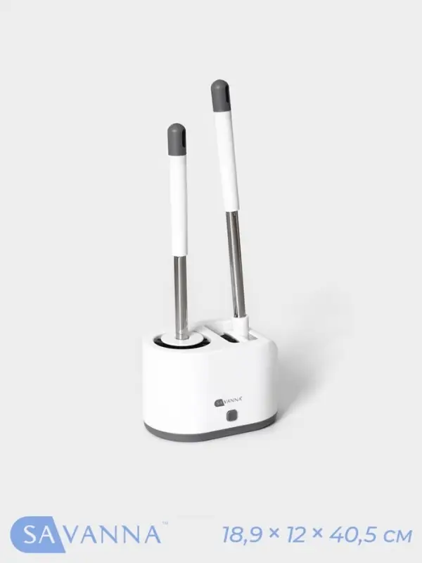 Ёршик для унитаза SAVANNA, силиконовый с щёткой, 18.9&times;12&times;40.5 см, белый