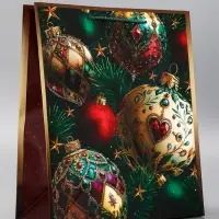 Пакет подарочный новогодний ламинированный, &laquo;Золотые ёлочные шары&raquo;, 26&times;12&times;32 см