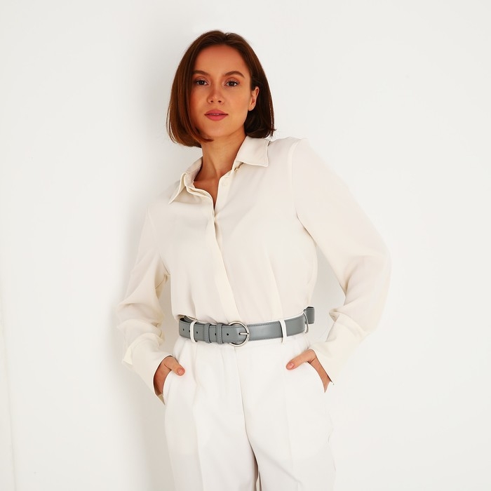 Ремень женский, ширина 3,5 см, винт, пряжка металл, цвет серый