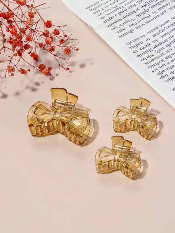 Крабики для волос QF &laquo;Флориана&raquo;, набор 3 шт., бант, 6 и 4 см, светло-коричневые