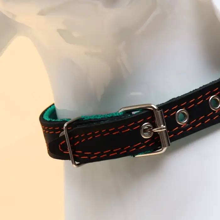 Ошейник кожаный усиленный капроном с полукольцом, 55&times;2.5 см, ОШ 27-53 см, чёрный