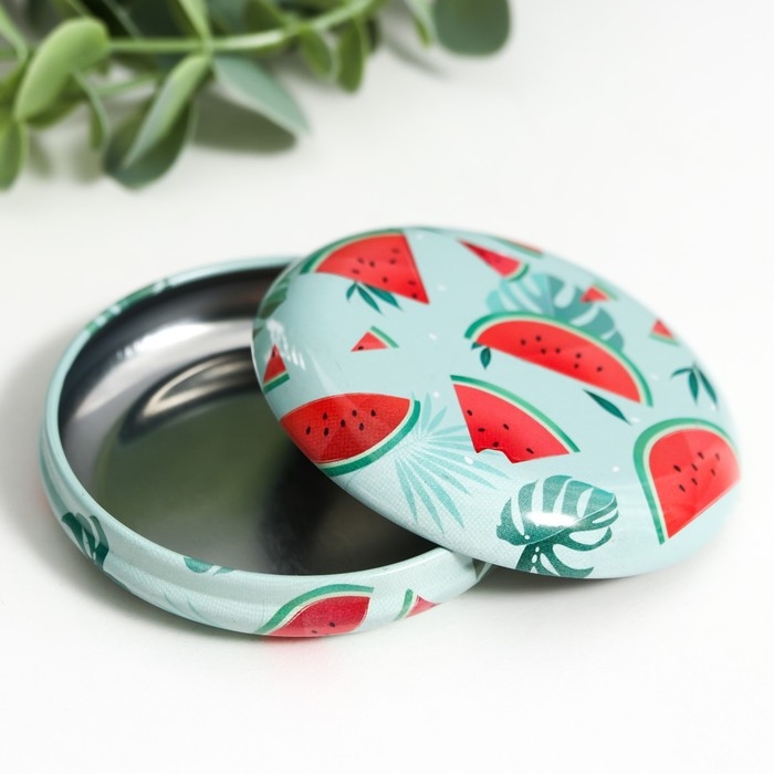 Шкатулка металл круглая Шкатулка металл круглая "Фрукты и овощи" фасовка 12 шт 1,8х7х7 см