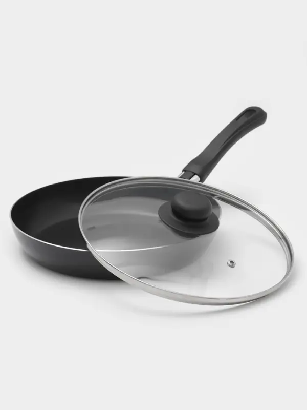 Сковорода Consul, d=24 см, пластиковая ручка, стеклянная крышка, антипригарное покрытие, алюминий, чёрная
