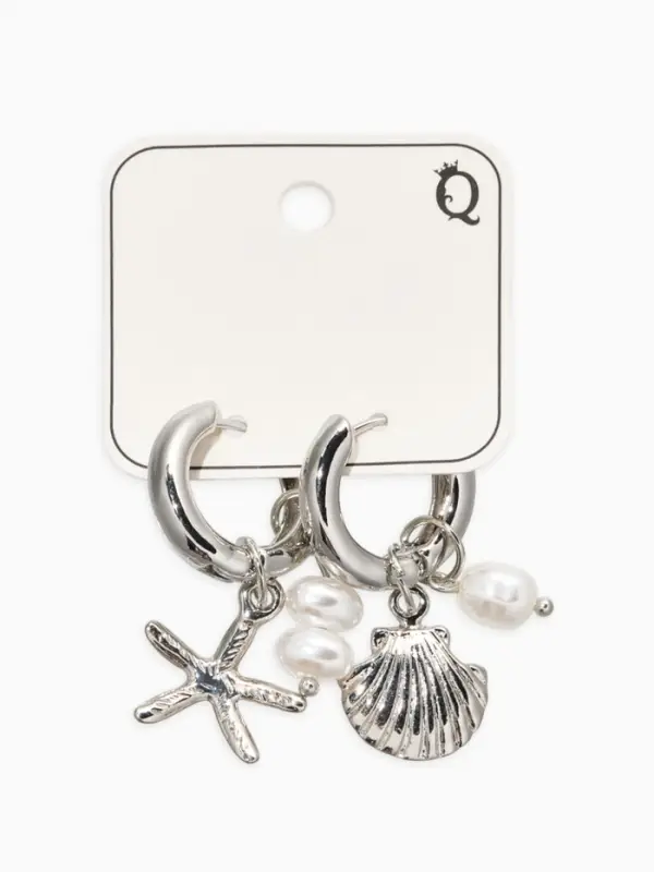 Серьги жемчуг "Ракушка со звездой", цвет белый в серебре