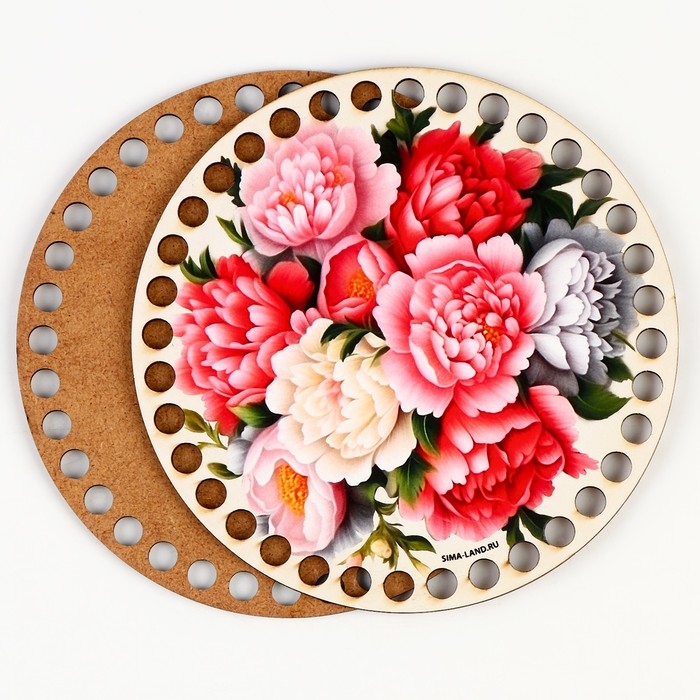 Донышки для вязания 2 в 1 «Пионы», круг 15 см, хдф 3 мм Донышки для вязания 2 в 1 «Пионы», круг 15 см, хдф 3 мм