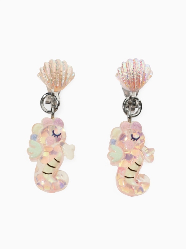 Серьги-клипсы детские  Серьги-клипсы детские "Выбражулька" морской конек с ракушкой перламутр, цвет розово-белый
