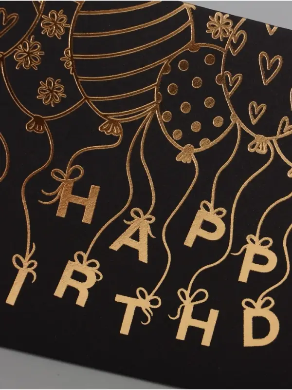 Конверт для денег Happy Birthday, 16.5&times;8 см, тиснение, чёрный крафт