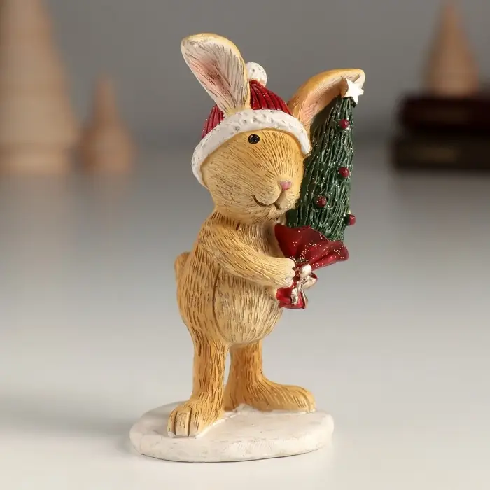 Фигурка полистоун &laquo;Зайка в шапке с ёлочкой&raquo;, 5&times;4.5&times;10 см