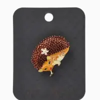 Брошь &laquo;Ежик&raquo; с цветами, цвет коричнево-оранжевый в золоте