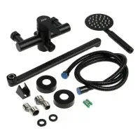 Смеситель для ванны ZEIN ZF3, излив 32 см, с душ набором, нержавеющая сталь, черный