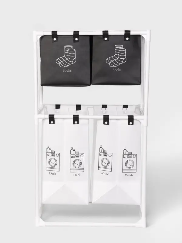 Корзина для белья складная Доляна, 56&times;39&times;95 см, чёрная, белая