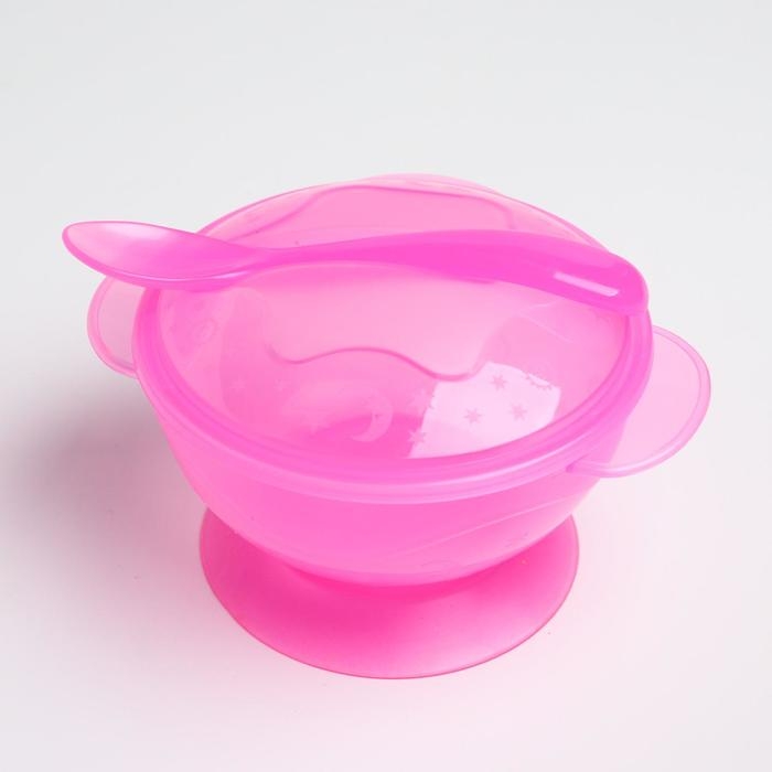 Набор детской посуды, 3 предмета: миска на присоске 330 мл, крышка, ложка, от 5 мес., цвета МИКС Набор детской посуды, 3 предмета: миска на присоске 330 мл, крышка, ложка, от 5 мес., цвета МИКС