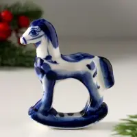 Сувенир Лошадка-качалка, 9х7,5 см , гжель