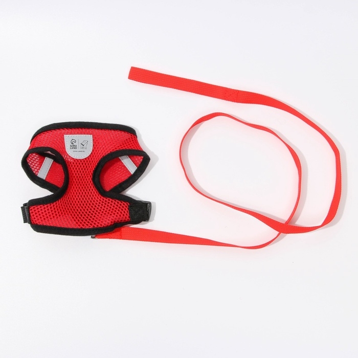 Шлейка дышащая с поводком и светоотражающей нашивкой, S, ОШ 27, ОГ 30-38,красная