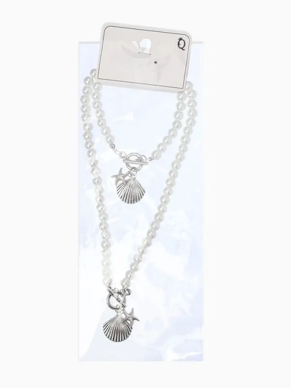 Набор 2 предмета: бусы. браслет &laquo;Жемчуг. Ракушка вонголе&raquo;, L=18/42 см, №8, белый в серебре