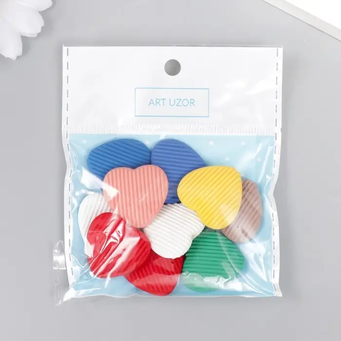 Набор бусин для рукоделия и плетения «Арт Узор. Ребристые сердца», 10 шт., акрил, 0.6×2.4×2.2 см, МИКС Набор бусин для рукоделия и плетения «Арт Узор. Ребристые сердца», 10 шт., акрил, 0.6×2.4×2.2 см, МИКС