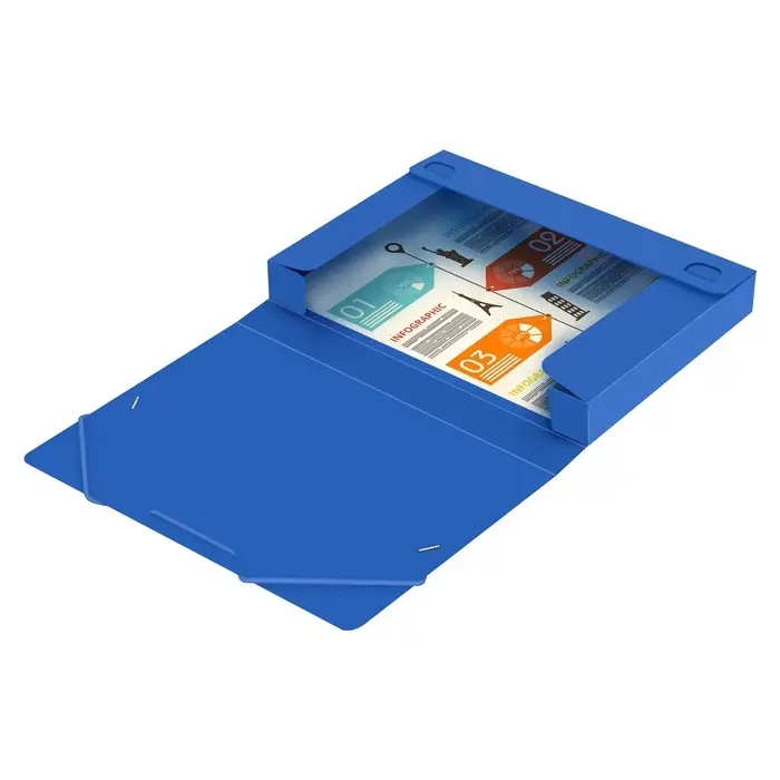 Папка-короб на резинке А4, 700 мкм, корешок 40 мм, пластик, синяя, до 300 листов Папка-короб на резинке А4, 700 мкм, корешок 40 мм, пластик, синяя, до 300 листов