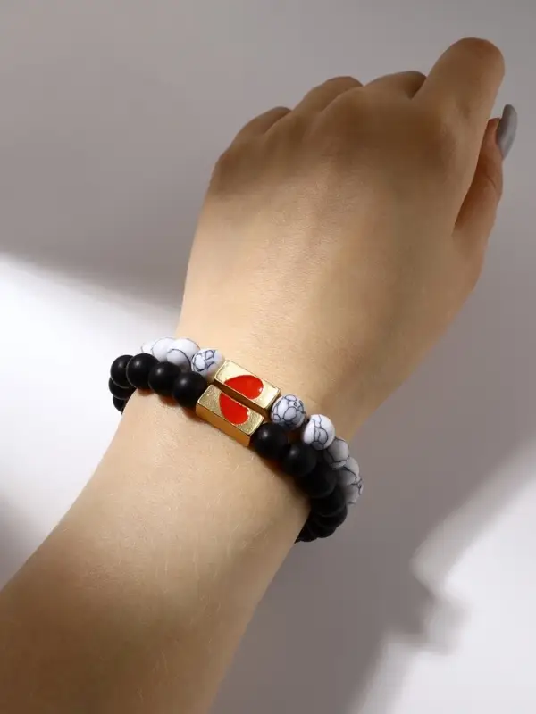 Браслеты парные из бусин &laquo;Неразлучники. Сердце&raquo;, d=6.5 см, набор 2 шт. шар №8, чёрный, белые